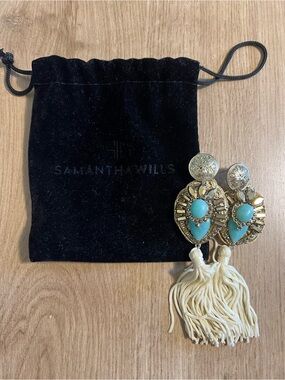 Samantha Wills Gold-Tone Earrings with Turquoise Stones and Ivory Tassels
